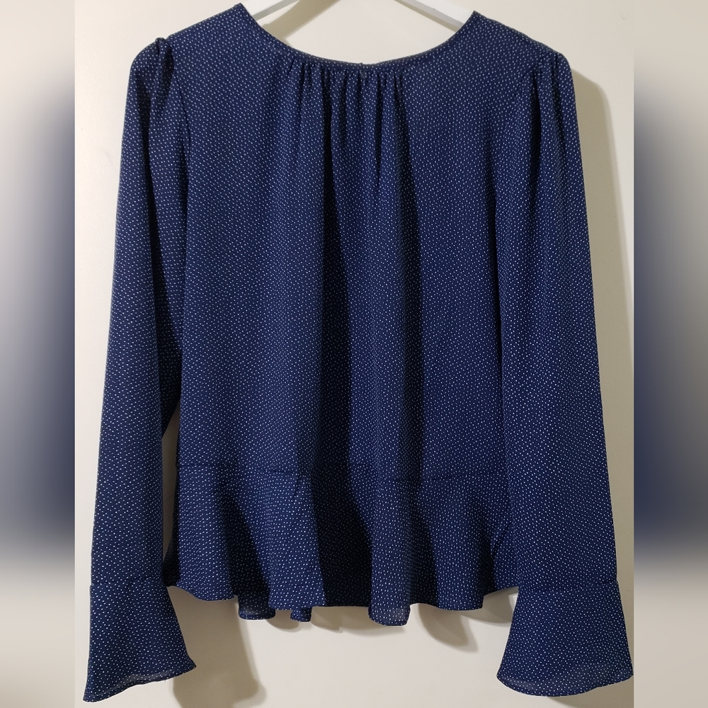 Polka-dot long sleeve Navy blue Blouse. New without tags